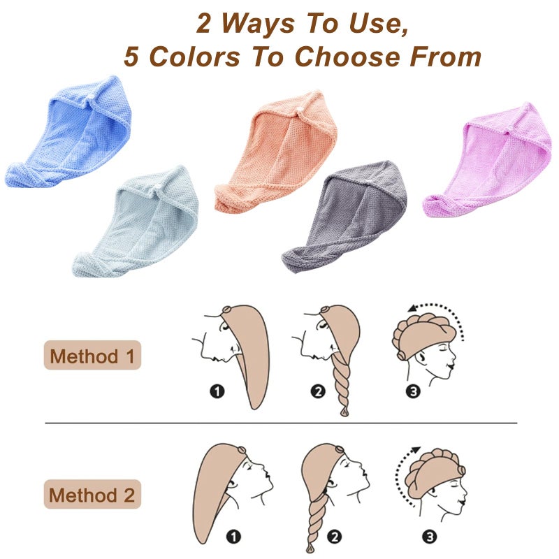 Kldnkig Microfiber Hair Towel Wrap  5 Pack Soft Hair Drying Towel with Elastic Band  Drying Hair Wrap Towels for Curly  Hair Towel Wrap for Women  Fast Drying Hair Turban  Hair Turbans for Wet Hair - Image 4